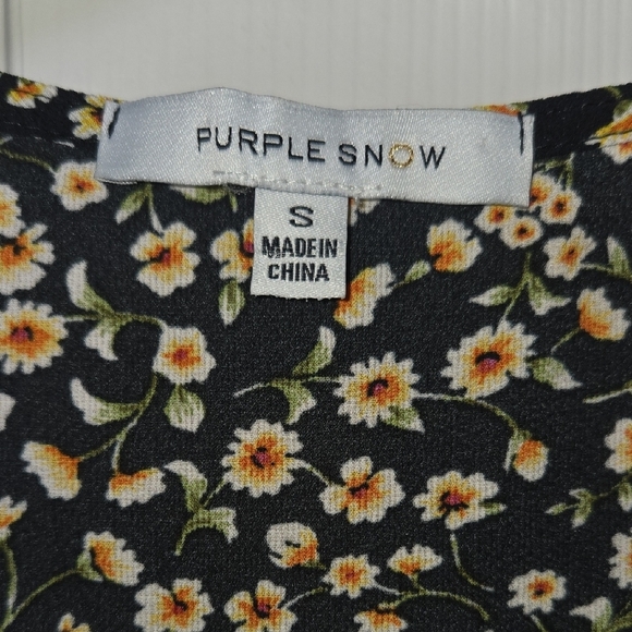 Purple Snow Small Pixie Daisy Mini Dress Flirty Tie Sleeves Wooden Buttons - Picture 3 of 13